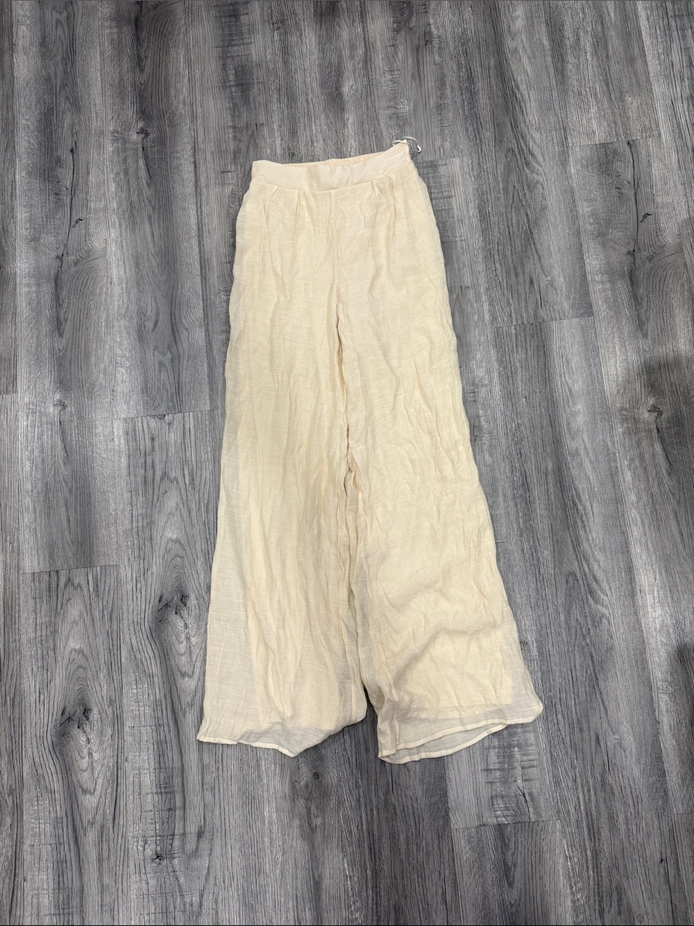 Fashion Nova Cream Wide-Leg Gauze Pants